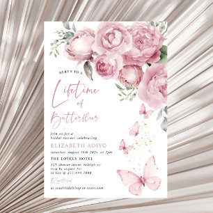 Invitación Duración de la ducha de novias con flores rosadas