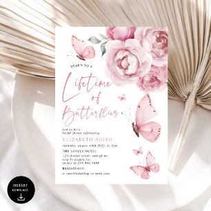 Invitación Duración de la ducha de novias con flores rosadas 