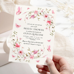 Invitación Duración de la ducha nupcial floral de mariposas
