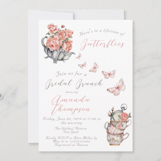 Invitación Duración del brunch del té de las mariposas (Anverso)