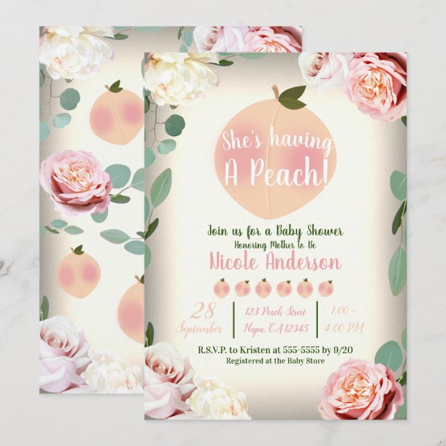 Invitación DURAZNO DULCE Encanto sureño Baby Shower floral (Anverso / Reverso)