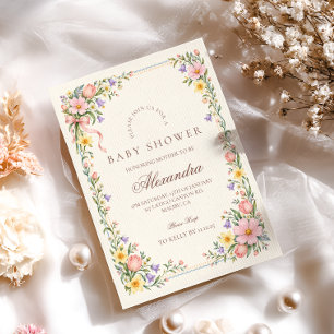 Invitación Durazno Lila Bebé en Flor Nacimiento