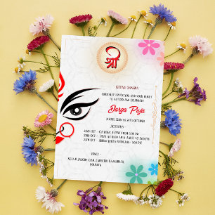 Invitación Durga Puja Navratri Floral bengalí