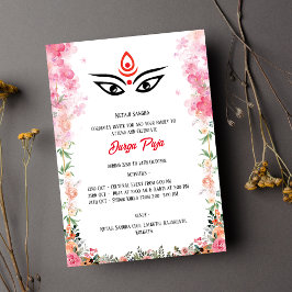 Invitación Durga Puja Navratri Floral bengalí