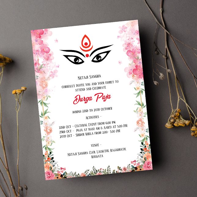 Invitación Durga Puja Navratri Floral bengalí (Subido por el creador)