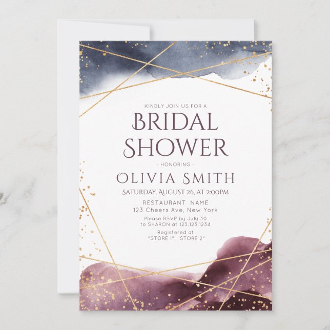 Invitación Dusk Watercolor Geométrico Moderno Ducha Bridal (Anverso)