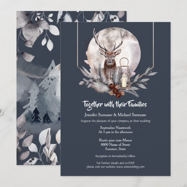 Invitación Dusky azul de invierno lomo de luna de agua de la  (Anverso / Reverso)