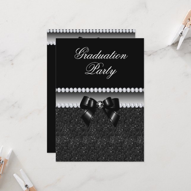 Invitación Dusky Black Graduation Party (Anverso/Reverso In Situ)