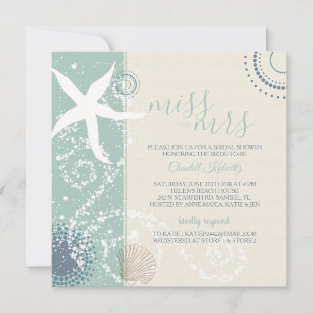 Invitación Dusky Blue Beach Bridal Shower (Anverso)