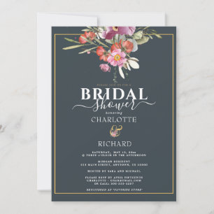 Invitación Dusky Blue, Floral Rosa Dorado Baby Shower Nupcial