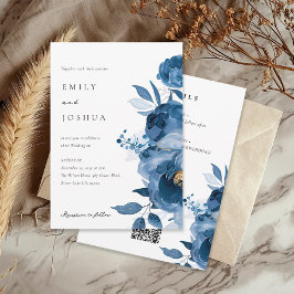 Invitación Dusky Blue Gold Floral todo en un Boda