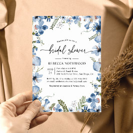Invitación Dusky Blue Pressed Floral Botánica Bridal Ducha