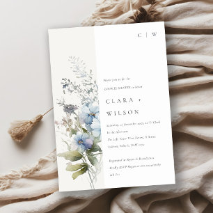Invitación Dusky Blue Watercolor Cottage Flora Parejas Ducha