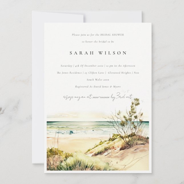 Invitación Dusky Coastal Beach Sun Seascape Bridal Shower (Anverso)