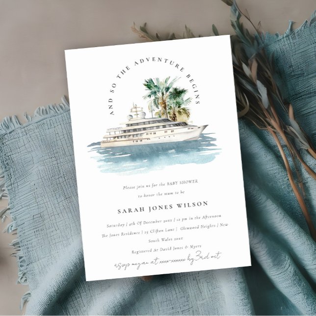 Invitación Dusky Cruise Ship Palm Seascape Baby Shower (Subido por el creador)