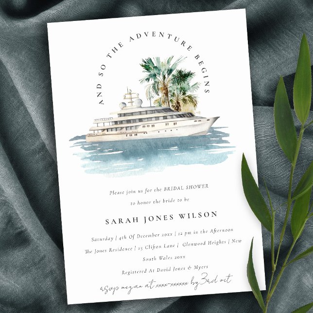 Invitación Dusky Cruise Ship Palm Seascape Bridal Shower (Subido por el creador)