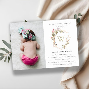 Invitación Dusky Escudo de Flor Silvestre Foto Primera Comuni