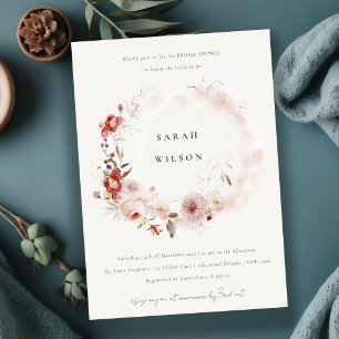 Invitación Dusky Fall Marsala Floral Wreath Brillante Ducha