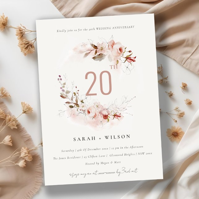 Invitación Dusky Fall Marsala Rubor Flora Boda Aniversario (Subido por el creador)