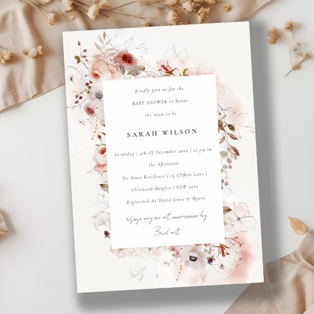 Invitación Dusky Fall Marsala Rubor Floral Baby Shower (Subido por el creador)