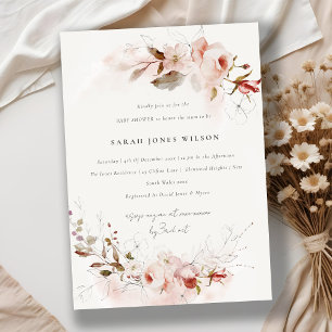 Invitación Dusky Fall Marsala Rubor Floral Baby Shower