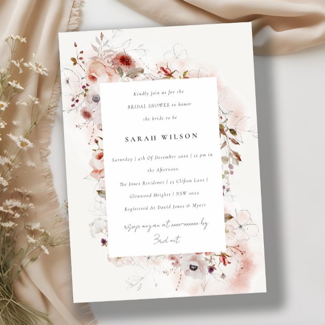 Invitación Dusky Fall Marsala Rubor Floral Bridal Shower (Subido por el creador)