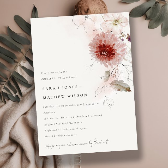 Invitación Dusky Fall Marsala Rubor Floral Couples Shower (Subido por el creador)