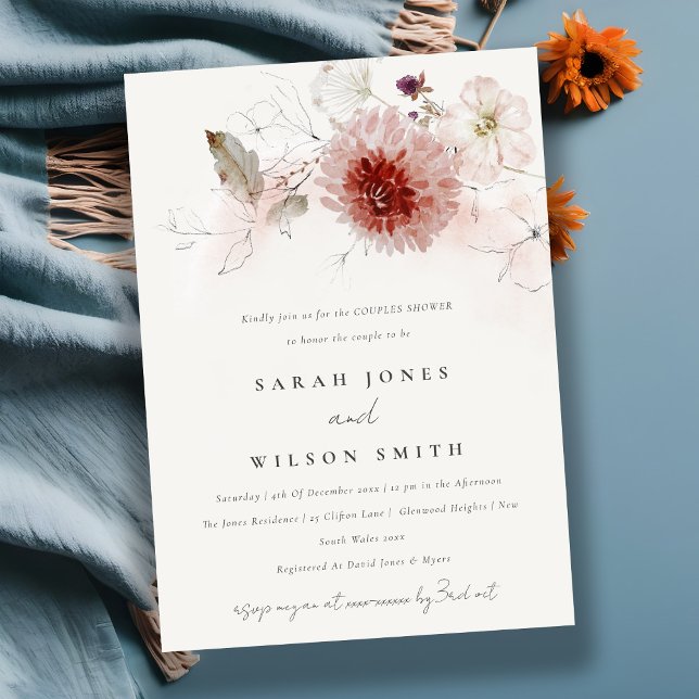 Invitación Dusky Fall Marsala Rubor Floral Couples Shower (Subido por el creador)