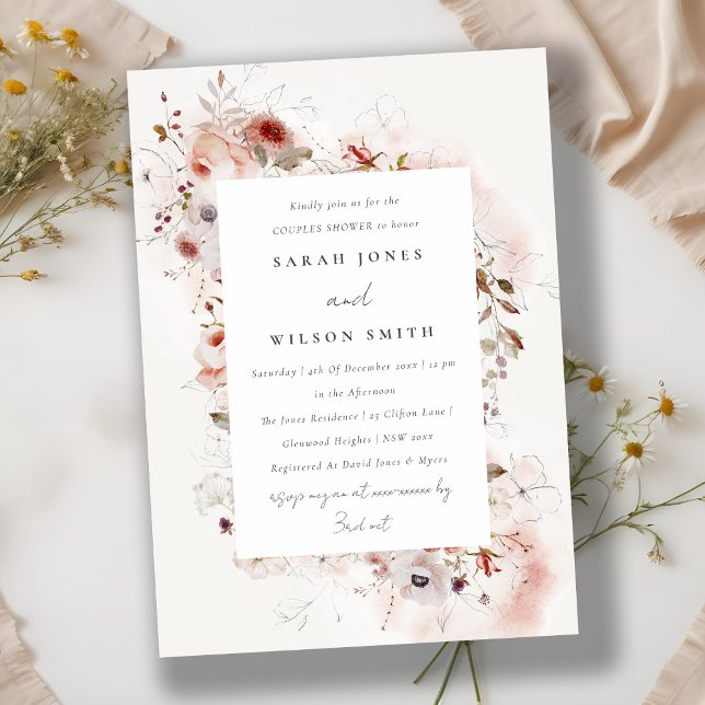Invitación Dusky Fall Marsala Rubor Floral Couples Shower (Subido por el creador)