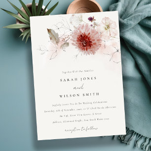 Invitación Dusky Fall Marsala Rubor Floral Watercolor Boda