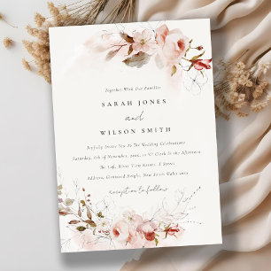 Invitación Dusky Fall Marsala Rubor Floral Watercolor Boda
