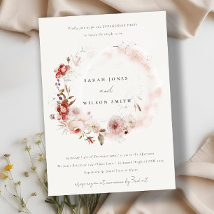 Invitación Dusky Fall Marsala Rubor Floral Wreath Engagement