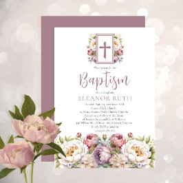 Invitación Dusky Lavender Florece Baptismo Floral Chica