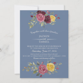 Invitación Dusky Pastel Watercolor Roses Blue