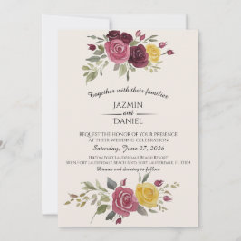 Invitación Dusky Pastel Watercolor Roses Cream