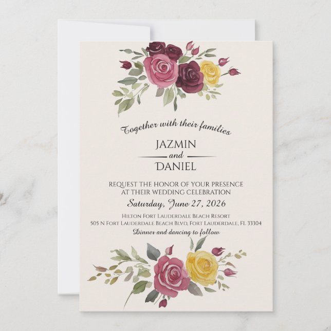 Invitación Dusky Pastel Watercolor Roses Cream (Anverso)