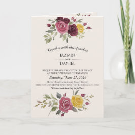 Invitación Dusky Pastel Watercolor Roses Cream