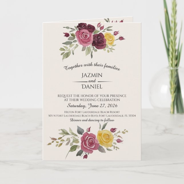 Invitación Dusky Pastel Watercolor Roses Cream (Anverso)