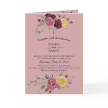 Dusky Pastel Watercolor Roses Maroon Invitation