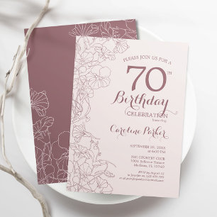 Invitación Dusky Pink Floral 70 cumpleaños