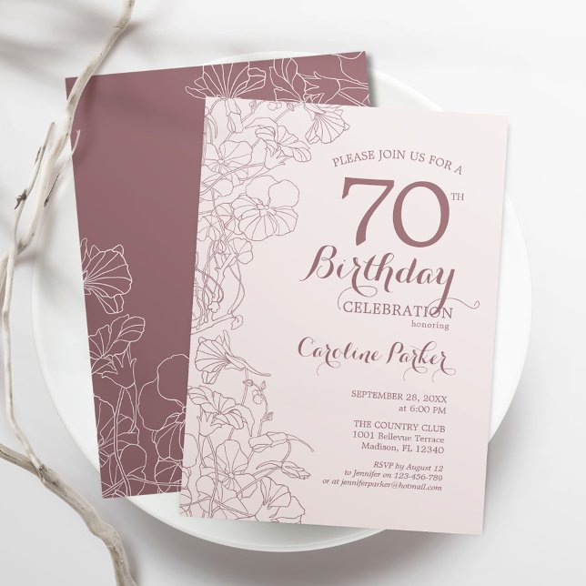 Invitación Dusky Pink Floral 70 cumpleaños (Subido por el creador)