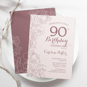 Invitación Dusky Pink Floral 90 cumpleaños