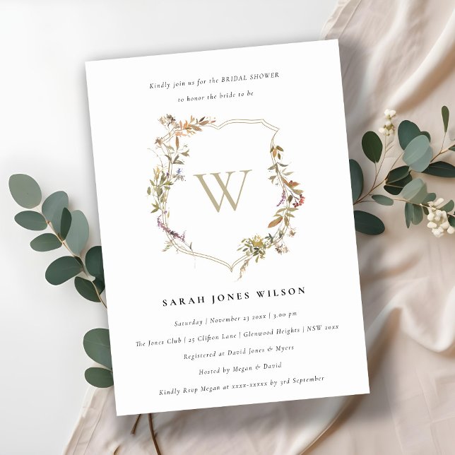 Invitación Dusky Pink Rubor Wildflower Escudo Bridal Shower (Subido por el creador)