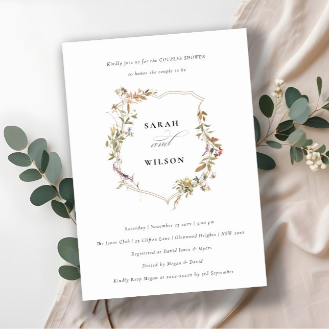 Invitación Dusky Pink Rubor Wildflower Escudo Couple Shower (Subido por el creador)