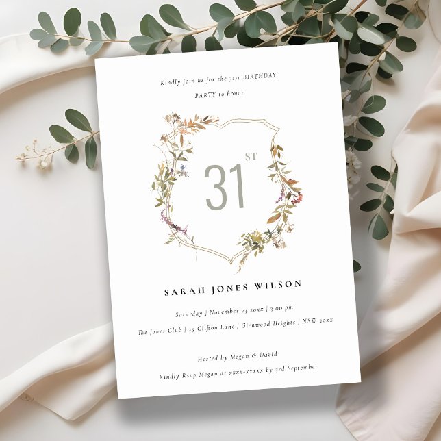 Invitación Dusky Pink Rubor Wildflower Escudo Cumpleaños (Subido por el creador)