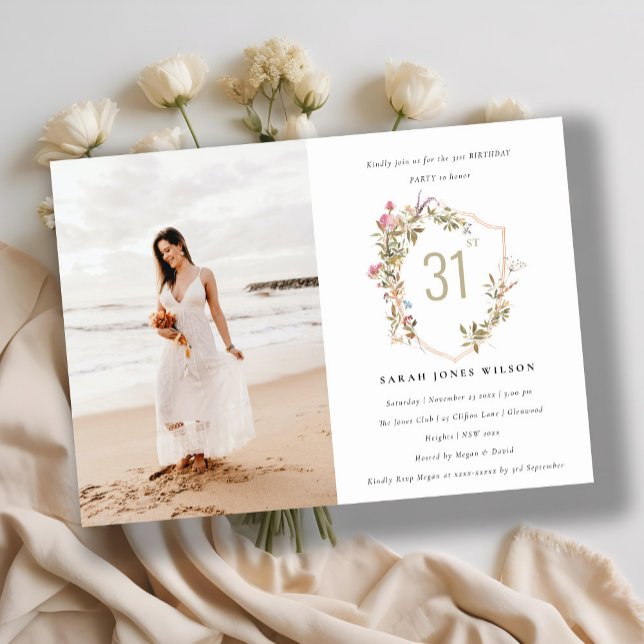 Invitación Dusky Rubor Escudo de flores silvestres Foto Cumpl (Subido por el creador)