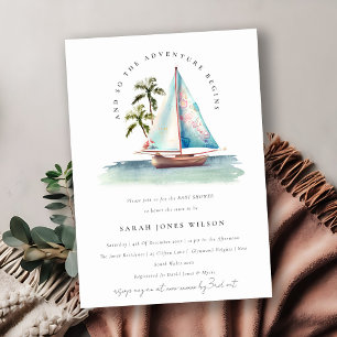 Invitación Dusky Verde azulado Sailboat Palm Seascape Baby Sh