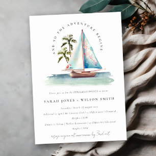 Invitación Dusky Verde azulado Sailboat Palm Seascape Cena