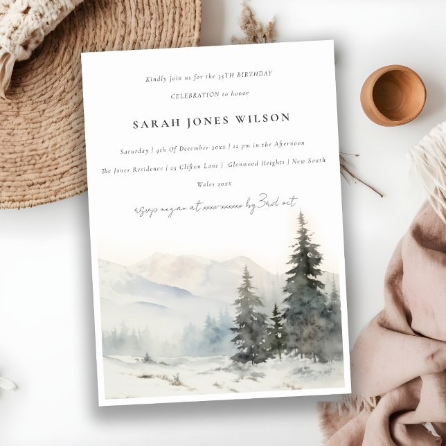 Invitación Dusky Winter Snow Mountain Landscape Birday (Subido por el creador)