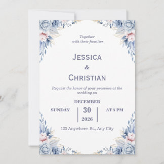 Invitación Dust Blue Floral Wedding Invitation 